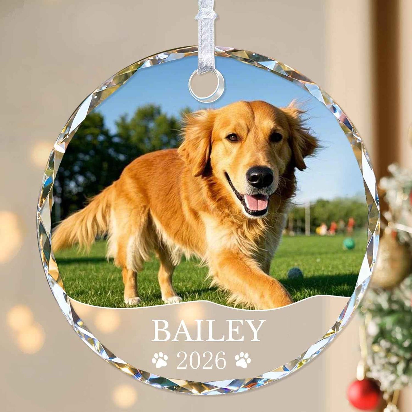 Personalized Dog Cat Ornament with Photo Text - Dog Ornaments 2026 Custom Crystal Pet Ornaments for Christmas Tree Personalized Gifts for Pet Lovers