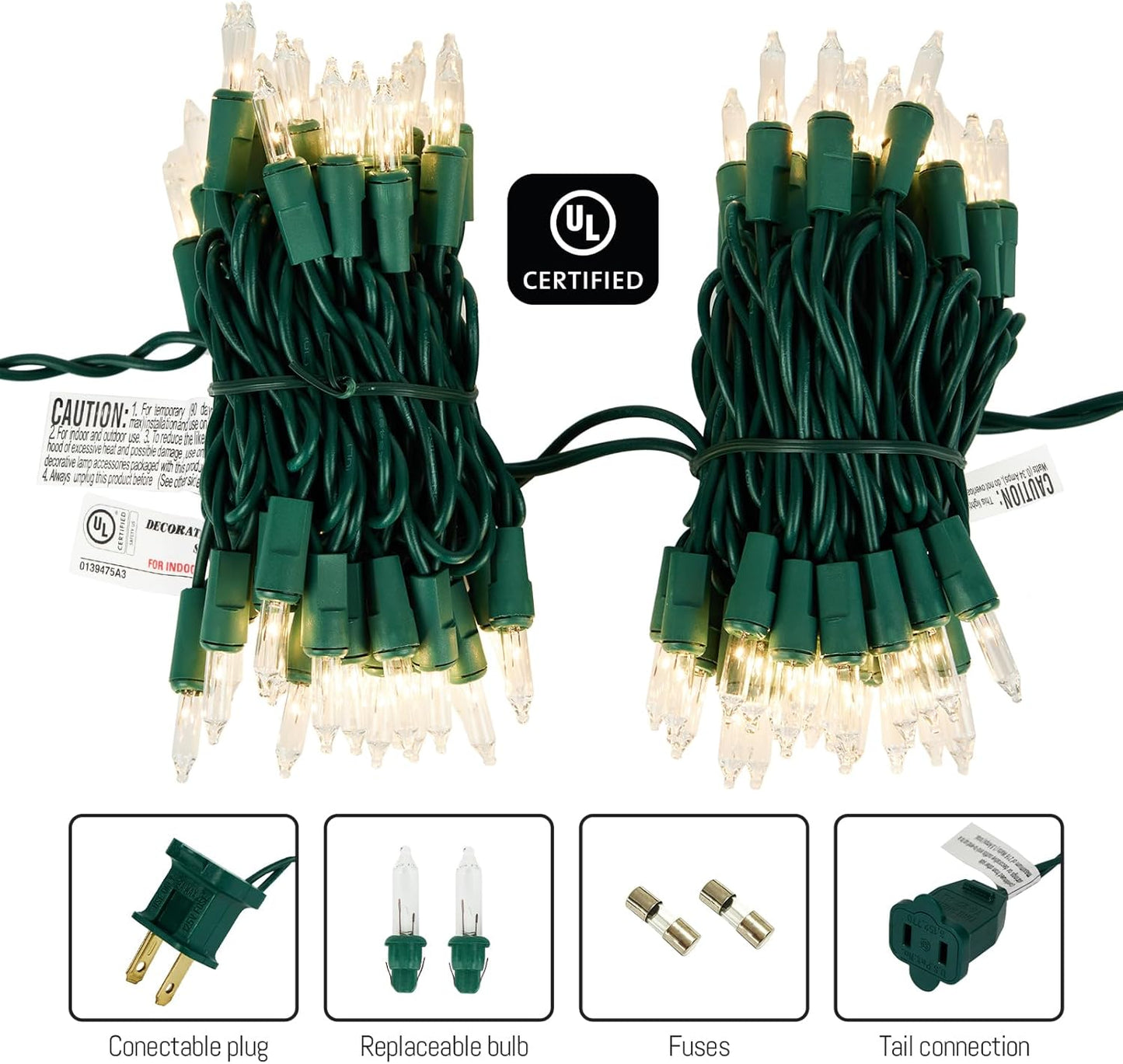 Clear Christmas Lights 100 Count, 21ft Clear Warm White Mini Incandescent Christmas String Lights with Green Wire, UL Certified Indoor Outdoor Xmas Tree Lights for Bedroom Holiday Christmas Decor