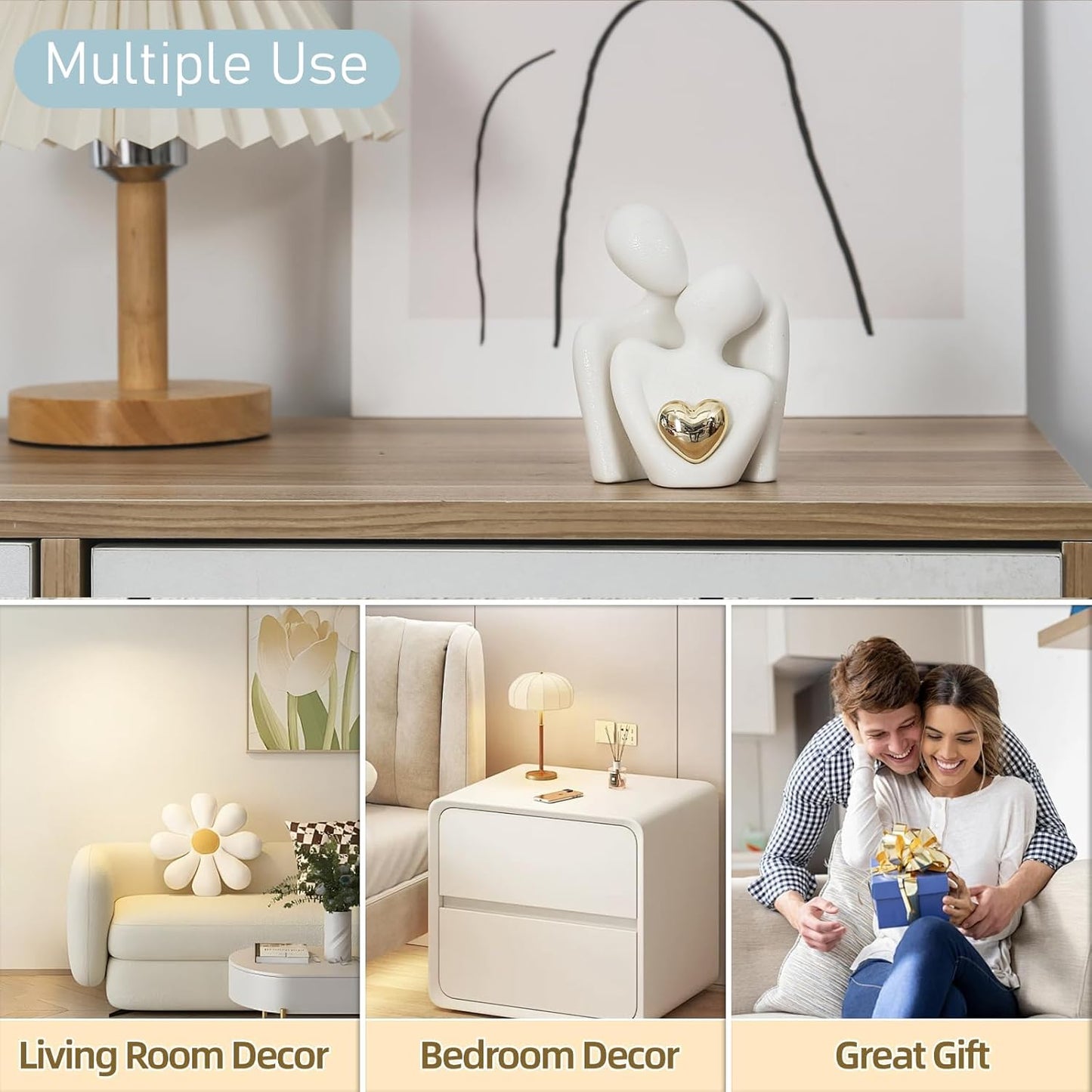 Starfa Mini Couple Statue Tv Stand Decor Items for Living Room,Modern Shelf Decor for Couples,Ceramic Couple Statue,Adornos para Sala Modernos,Nightstand, Knick Knacks for Shelves