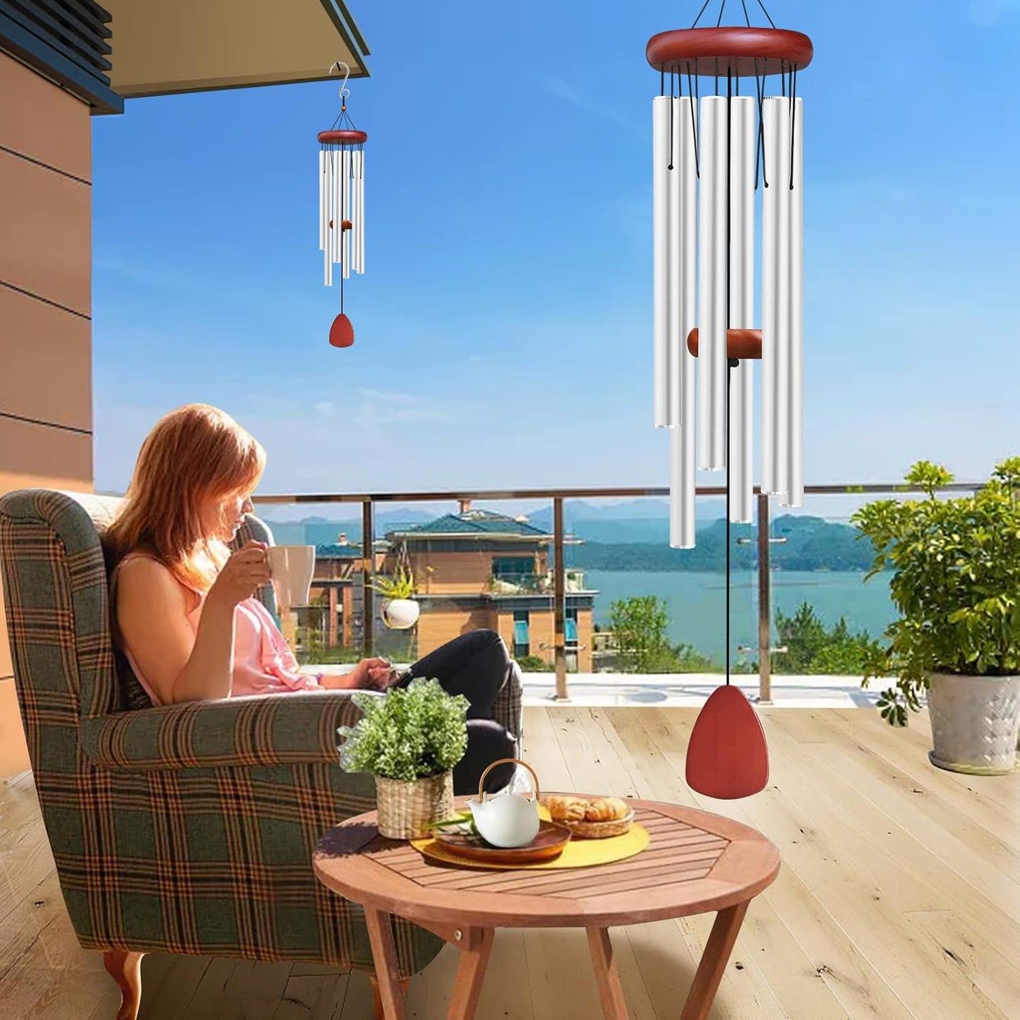 Large Aluminium Wind Chimes Outside, Soothing Melodic Memorial Sympathy Wind Chime, Suitable Outdoor Garden Decor, Gift for Mom Women Neighbors (Silver Wind Chimes-36)