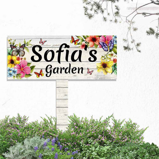 Custom Metal Garden Sign With Stake,Flower Personalized Gardener Family Name Signs,Customized Grandmother Gifts Gardening Decorative,Colorful Butterfly Plaques for Outside Lawn Patio Yard Art Decor