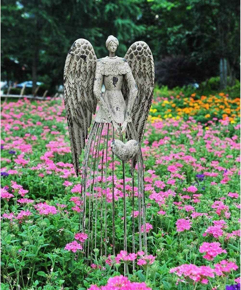 Antique Metal Garden Angel Statue Angel Art Patio Lawn Yard Indoor Outdoor Decorations with LED String Light 19ft/6m Mother's Day