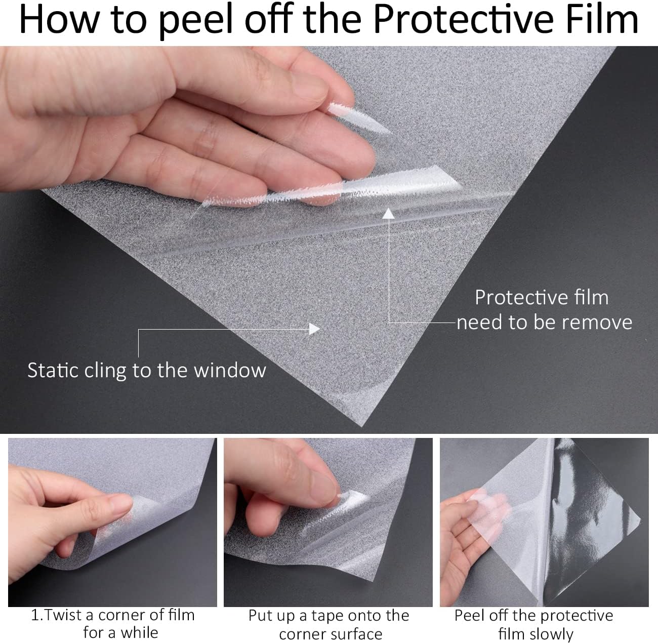 HIDBEA Frosted Window Privacy Film Heat Control UV Blocking, Static Cling Non-Adhesive Reusable Door coverings for Bathroom Home Office (Frosted 23.6 Inch x 13.1 Feet)