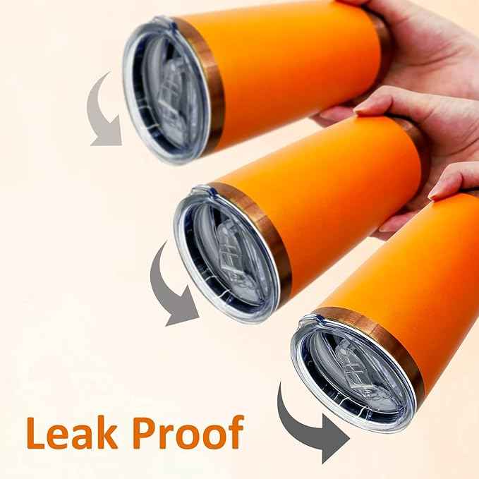 20 oz Tumblers Stainless Steel Tumbler with Lid and Straw Insulated Copper Coffee Mug for Laser Graving 33oz Powder Coated Cup(Orange,1 pack)