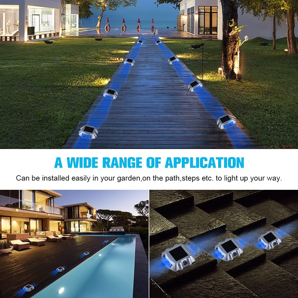 VOLISUN Solar Deck/Dock Lights, 20-Pack Led IP67 Waterproof Outdoor Warning Step Lights for Driveway Sidewalk Garden Pathway Yard (Blue)
