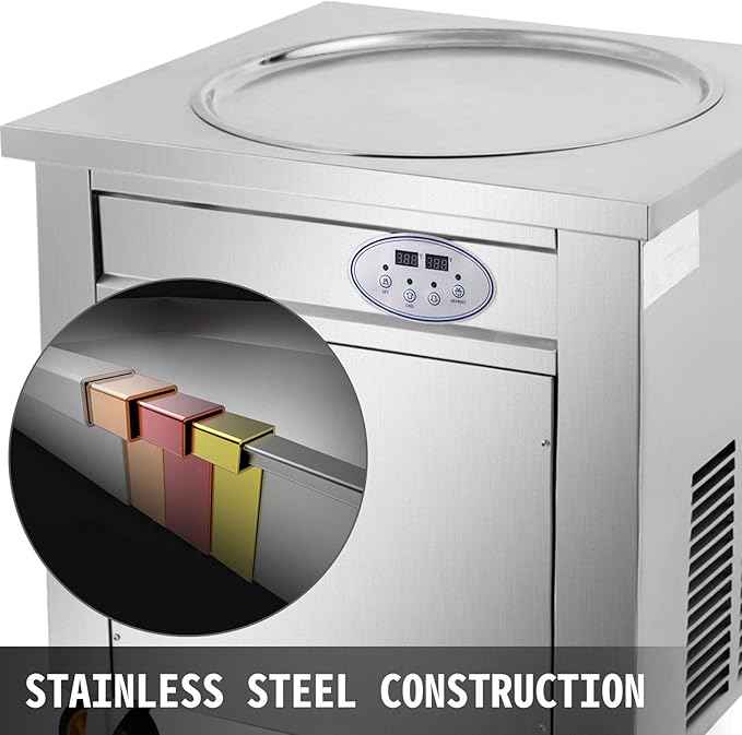 VEVOR Commercial Ice Roll Maker, 1800W Fried Yogurt Cream Machine, Fried Ice Cream Roll Machine with 19.7-Inch Round Pan, 2 Defrost Methods (Button & Pedal), Perfect for Bars, Cafes, Dessert Shops
