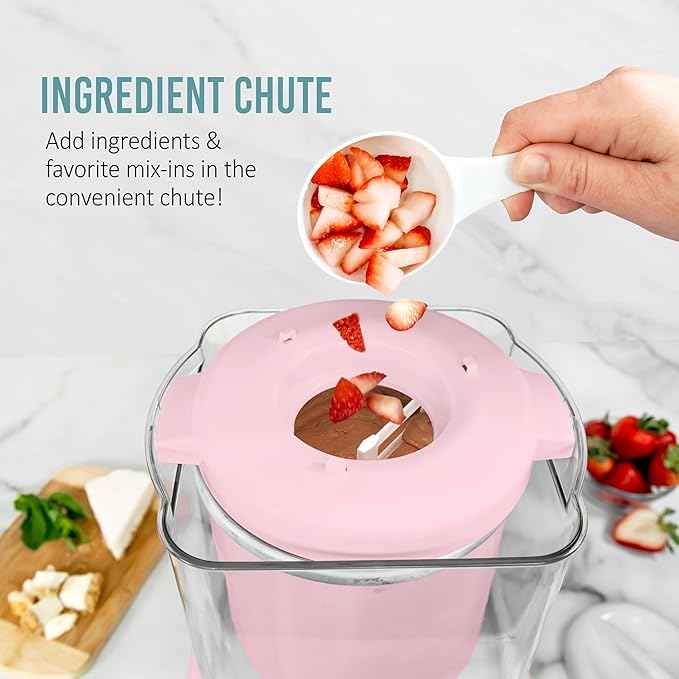 Nostalgia Electric Ice Cream Maker with 2-Qt Double Insulated Gel Canister & Stainless Steel Base - Makes Sorbet, Soft Serve, and Frozen Yogurt - Pink