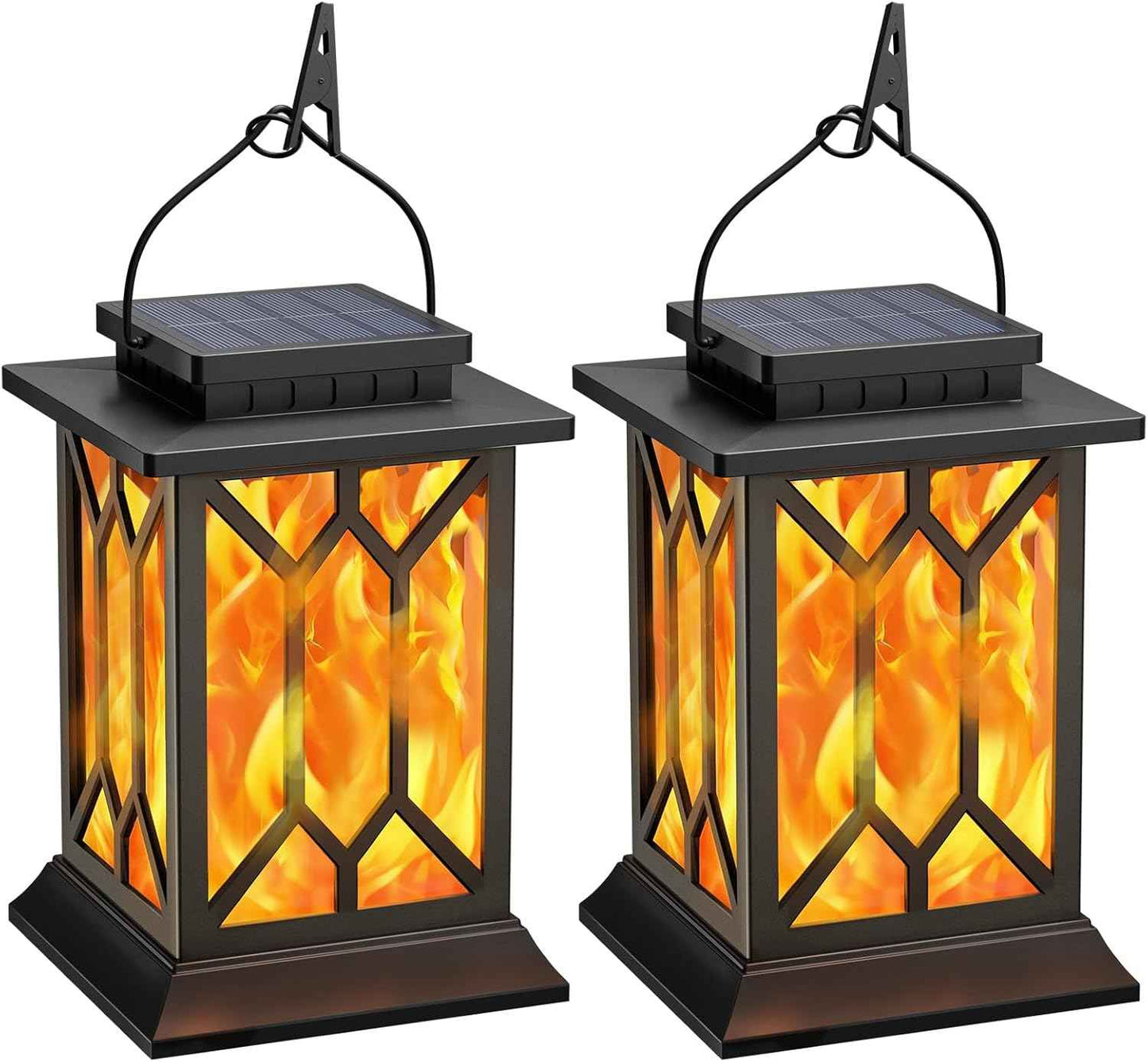 BOBKID 2 Pack Solar Lanterns Outdoor Waterproof, Flickering Flame Outdoor Lights, Hanging Solar Lantern Lamps Decorative, Solar Powered Lighting for Outside Garden Yard Patio Path Tree Decor