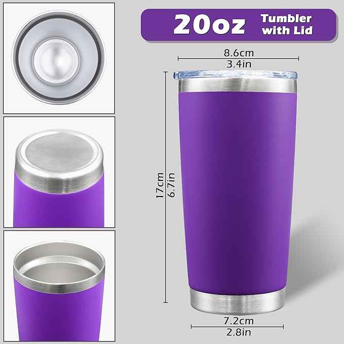 AIANJI 20oz Tumbler Bulk Stainless Steel Tumblers with Lid Vacuum Insulated Double Wall Travel Coffee Mug Powder Coated Tumbler Cup for Hot and Cold Drinks(Purple, 6 pack)