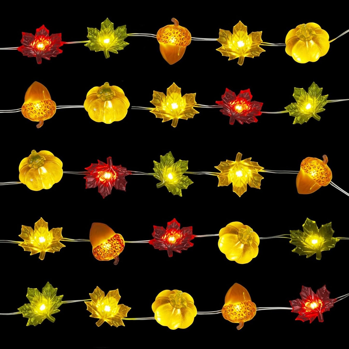 Thanksgiving Lights 10FT 30 LED Fall Lights 3D Pumpkin Maple Leaf Acorn USB/Battery Operated String Lights Halloween Decorations Indoor Fall Decorations for Home Garland Party Autumn