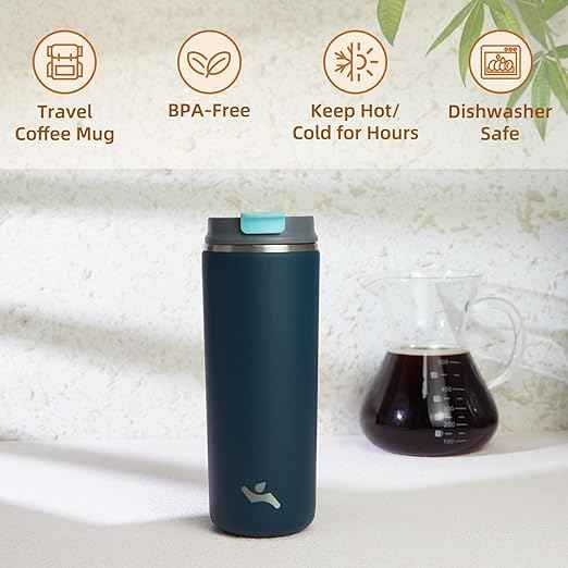 Konokyo Tumbler with Lid, 16 oz Travel Coffee Mug Double Wall Vacuum Stainless Steel Thermal Metal Cup Insulated Water Bottle,Navy Blue