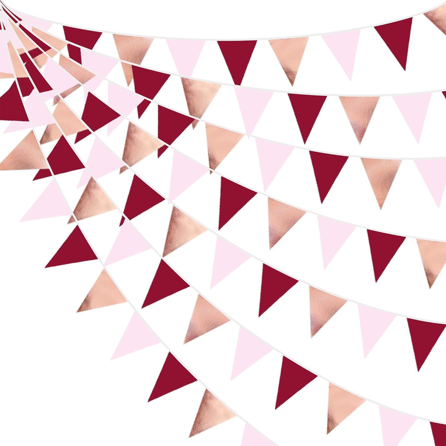 Burgundy Party Decorations Rose Gold Maroon Pink Fabric Triangle Pennant Banner Pink Garnet Flag Bunting Garland for Graduation Wedding Birthday Bridal Shower Bachelorette Anniversary Party Supplies
