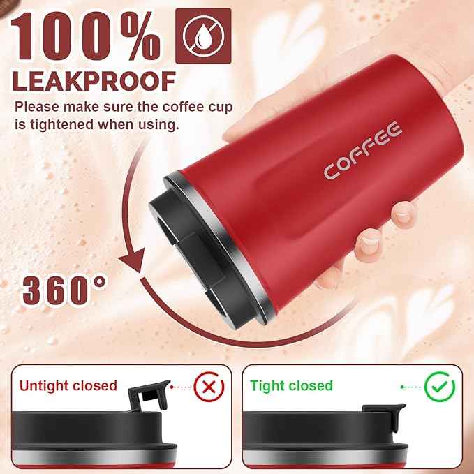 MOMSIV 12oz Travel Mug, Insulated Coffee Cup with Leakproof Lid, Vacuum Stainless Steel Double Walled Reusable Tumbler for Hot and Cold Water Coffee and Tea In Travel and Car