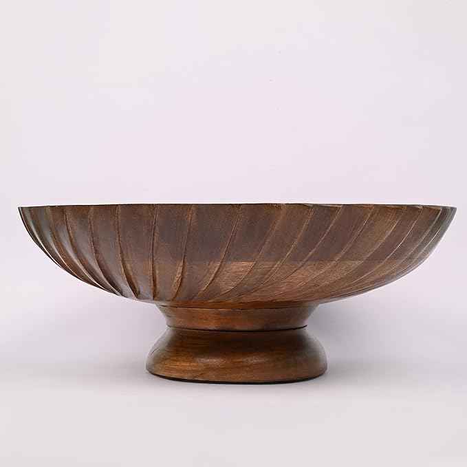 EDHAS Mango Wood Decorative Wooden Bowl Hand Carved Home Decor for Dining Table Center, Living Room, Kitchen Décor (12" x 12' x 4.75")