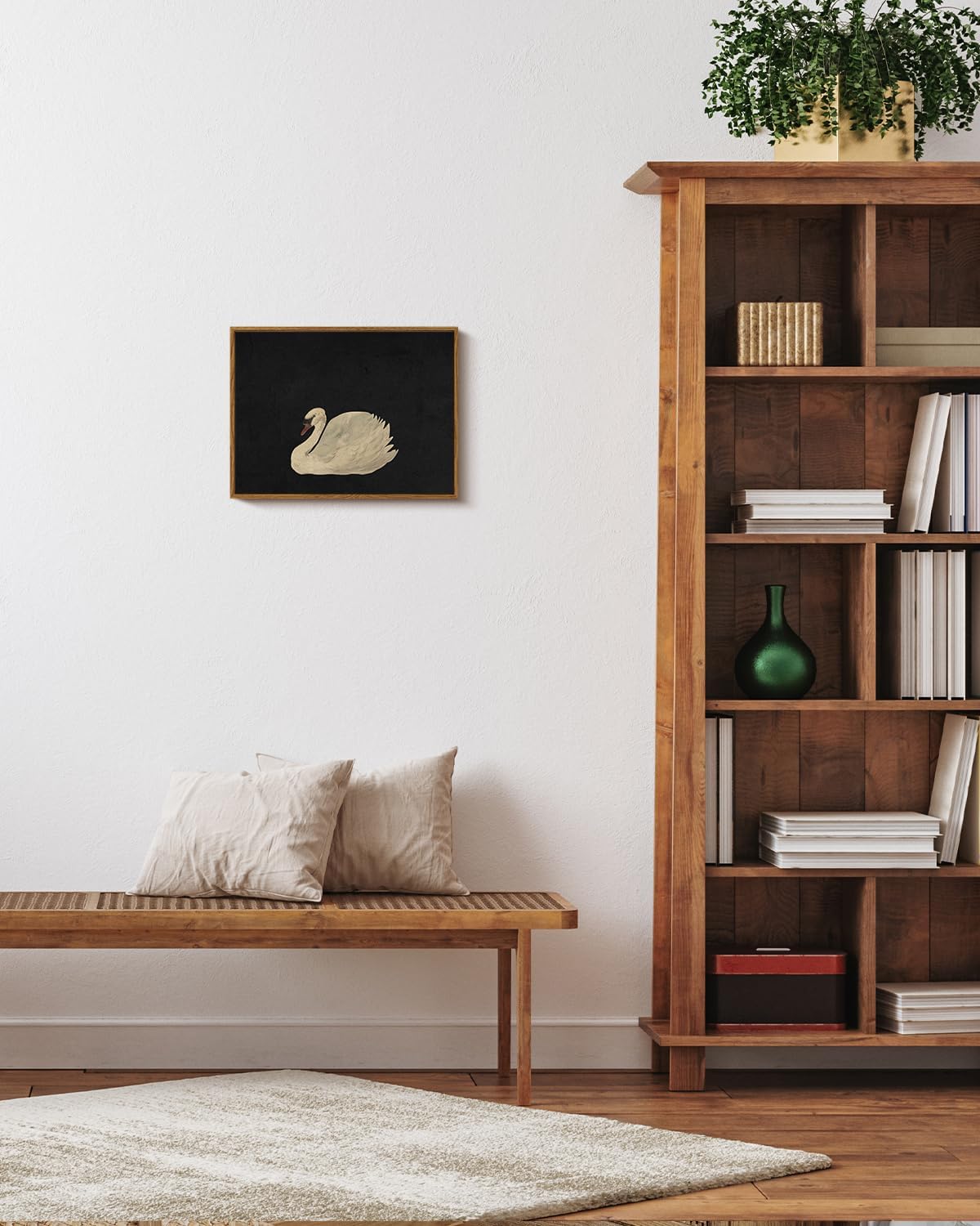 VIYYIEA Framed Canvas Wall Art Home Decor Swan Art Wall Decorations Prints Grace Swan Painting Pictures Rustic Bathroom Wall Decor Farmhouse Home Decor for Living Room Bedroom Office Decor 12x16in