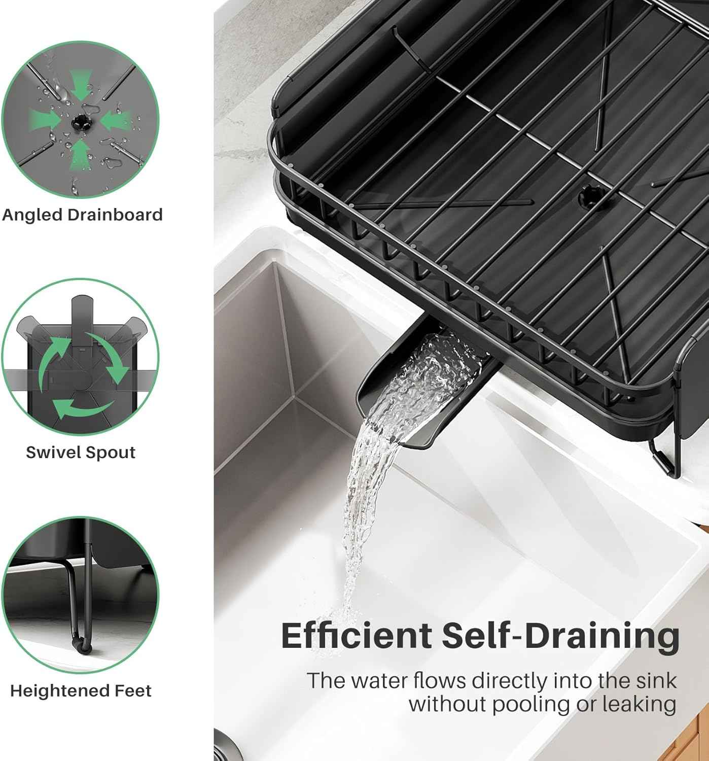 SNTD Large Dish Drying Rack - Expandable (19.3" to 29.4") Dish Rack for Kitchen Counter, Stainless Steel Dish Drainer with Utensil Holder, Pan Holder & Pot Lid Holder (Black)