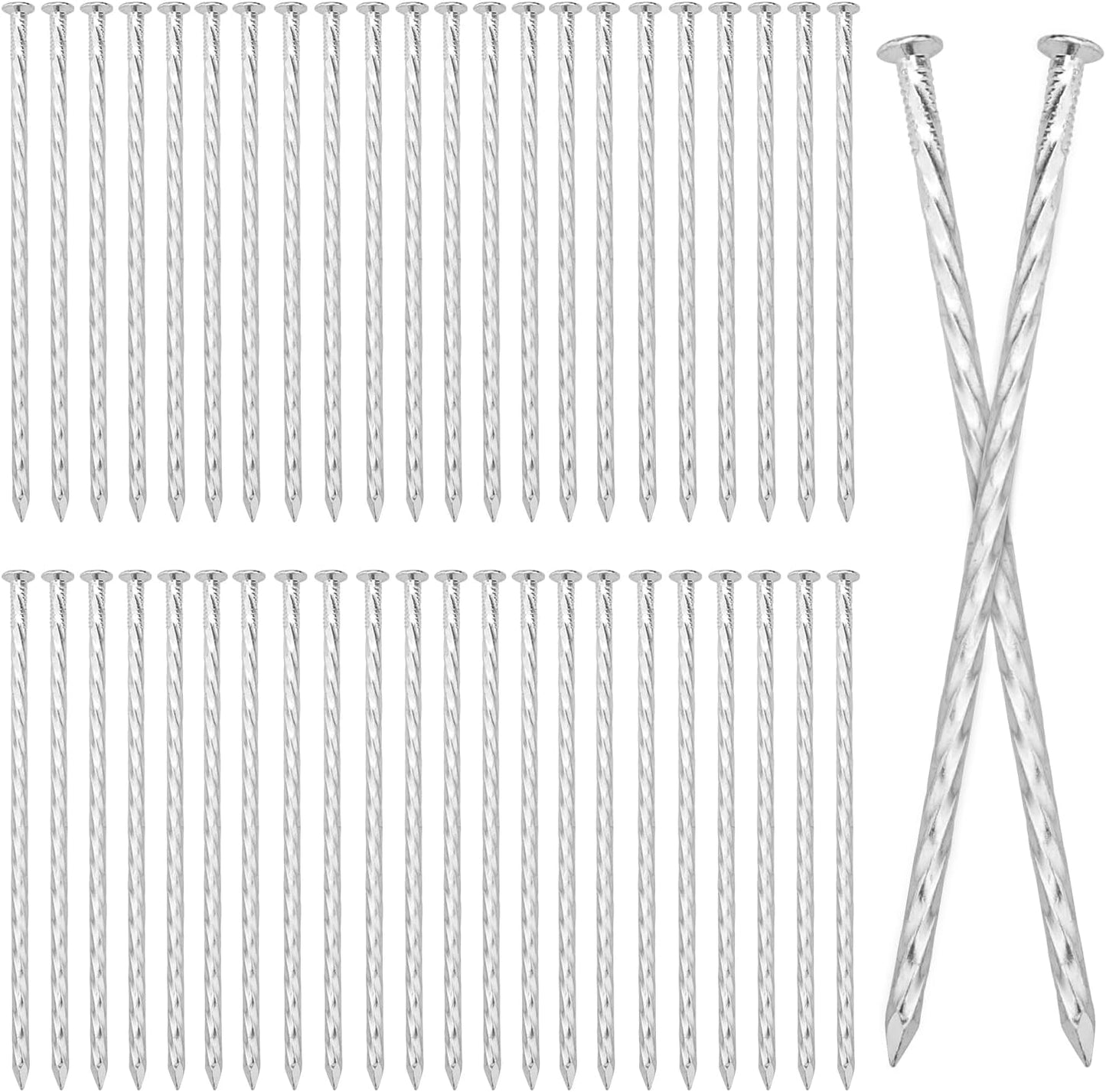 60 PCS 8 Inch Spiral Metal Galvanized Landscape Spikes, Galvanized Non-Rust Metal Garden Stakes, Garden Nails for Artificial Turf, Weed Barrier, Tent, Carpentry and More, by GENHAKON.