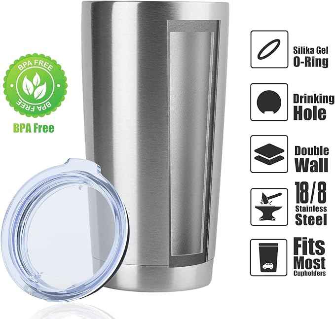 DOMICARE 20oz Stainless Steel Tumbler Bulk with Lid, Double Wall Vacuum Insulated Travel Mug, Powder Coated Coffee Cup, Stainless Steel, 12 Pack