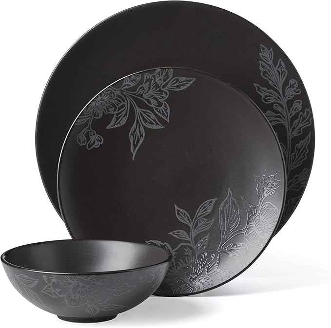Oneida 897391 Roseto 12-Piece Dinnerware Set, Charcoal
