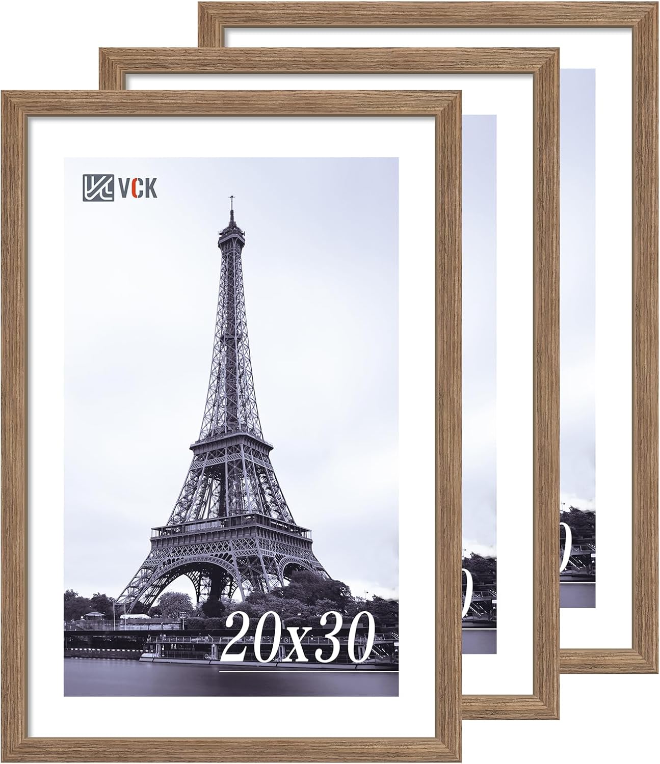 VCK 20x30 Frame 3 Pack - Brown Walnut, Natural Textured Solid Wood Poster Picture Frame, Wall Mounting Hanging