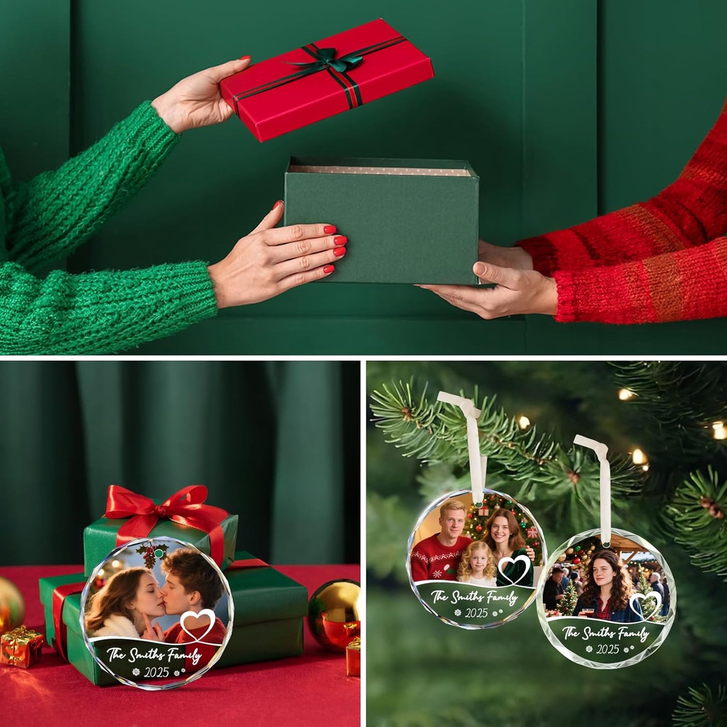 Personalized Family Christmas Ornaments 2025, Acrylic Custom Photo Text Ornament for Xmas Tree Decorations, Customized Wedding Gift for Family, Couples, Mom, Dad, Him, Her