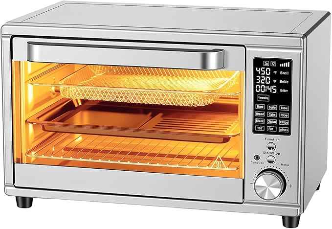 OLIXIS Air Fryer Toaster Oven Combo Dual Door, 29.6QT Oven Countertop 12 Functions in 1, 7 Accessories Included, Stainless, Up to 450°F