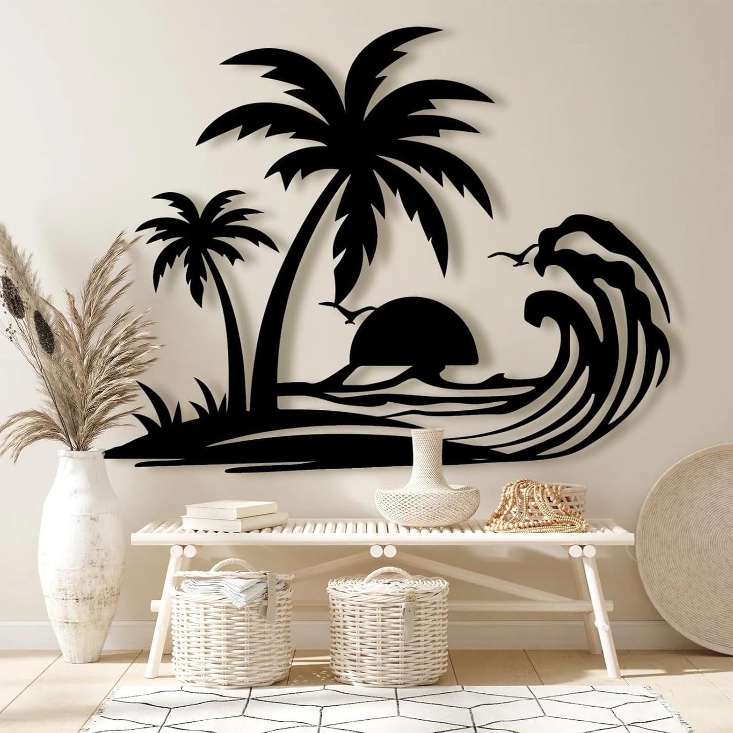 Lunwall Palm Tree Metal Wall Art, Tropical Beach Wall Decor, 24 L" x 19 W" / 60 x 47 cm