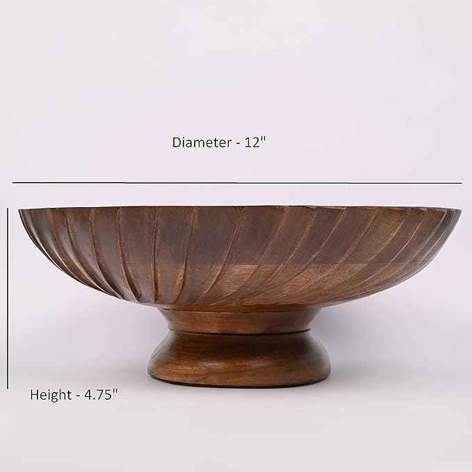 EDHAS Mango Wood Decorative Wooden Bowl Hand Carved Home Decor for Dining Table Center, Living Room, Kitchen Décor (12" x 12' x 4.75")