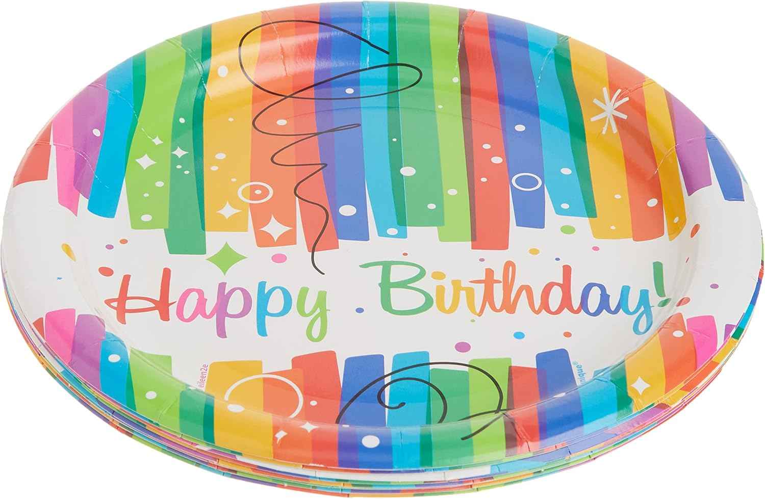 Multicolor Rainbow Ribbons Dessert Paper Plates - 7" (8 Count), Eye-catching & Eco-friendly - Perfect For Birthday Celebrations