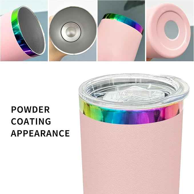 20 oz Skinny Tumblers Stainless Steel Tumbler with Lid and Straw Double Wall Vacuum Insulated Coffee Mug 20oz Powder Coated Cup for Hot and Cold Drinks(Pink,1 pack)
