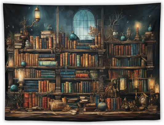 Retro Bookshelf Tapestry Vintage Library Wall Hanging Tapestries,Old Books on Shelf Classical Study Room Student Study College Dorm Bedroom Living Room 40"x30"