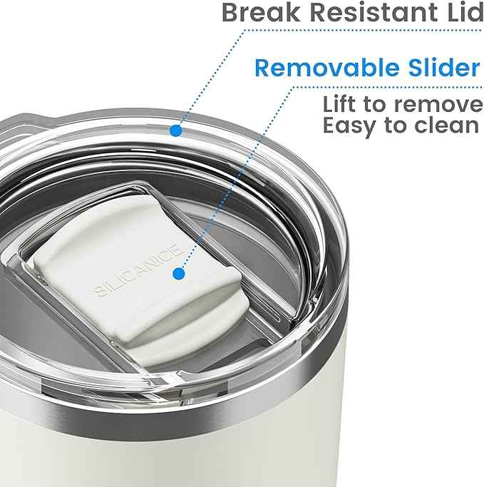 20oz Hygienic Stainless Steel Vacuum Insulated Tumbler w/ Easy-On/Easy-Off Lid - Removable slider, Double Wall 18/8 Travel Mug, BPA-Free, Fits Cup Holders, Premium Quality, Smart Value - Cream