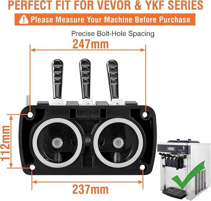 Front Panel Dispenser Discharge Door Compatible with VEVOR YKF Soft Serve Ice Cream Machines - Complete Faceplate Assembly with 3 Handles, Valve Rods & Seals - Commercial Food Grade Parts