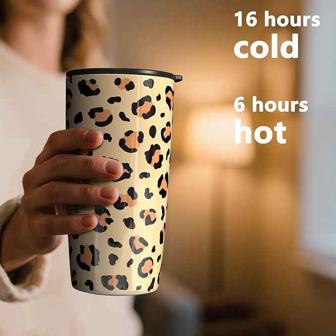 TILUCK 20 oz Insulated Tumbler with BPA-Free Lid, Stainless Steel Vacuum Travel Coffee Mug, Double Wall Coffee Tumbler（20oz，Leopard）