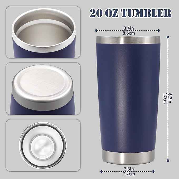 20 oz Tumbler with lid Double Wall Vacuum Insulated Tumblers Stainless Steel Coffee Mug Travel Coffee Tumbler Powder Coated Tumbler Cup Keep Hot&Cold - (Navy 6 Pack)