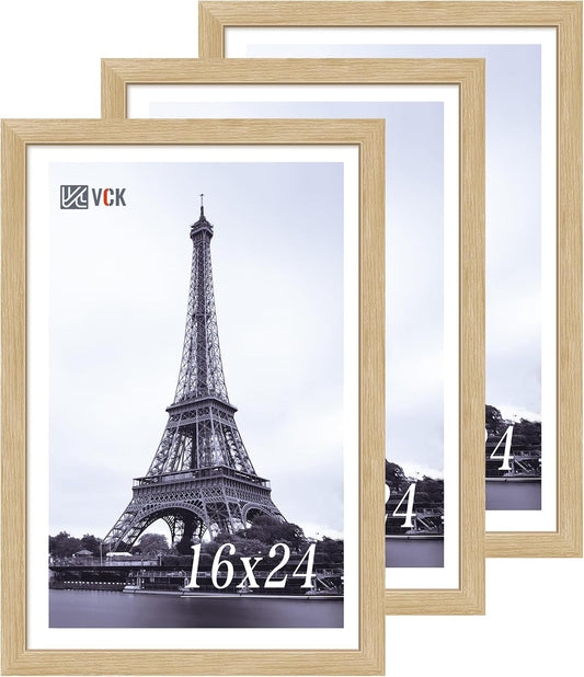 VCK 16x24 Oak Wood Frame for Poster & Picture, Natural Solid Wood Photo Frames 3 Pack, Wall Gallery Frame