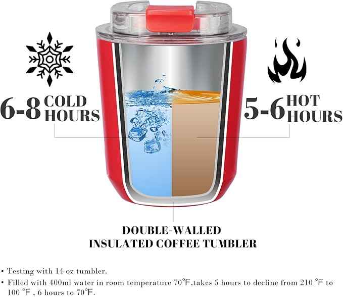 Puraville 2 Pack Insulated Tumblers with Lid, 10 oz Travel Coffee Mug Stainless Steel Vacuum Cup, Leak Proof Double Walled Coffee Tumbler for Iced and Hot Drinks, Klein Blue and Red