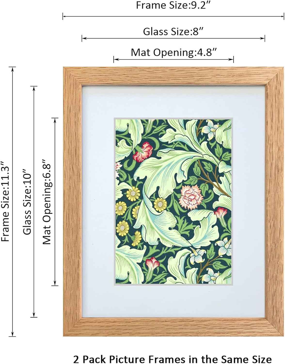 8x10 Picture Frame Set of 4 OAK Solid Wood with Real Glass for Pictures 5x7 with Mat or 8x10 Without Mat, Wall Mount or Tabletop Gallery Photo Frames(4 Pack, Oak)