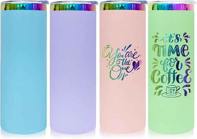 20 oz Skinny Tumblers Stainless Steel Tumbler with Lid and Straw Double Wall Vacuum Insulated Coffee Mug 20oz Powder Coated Cup for Hot and Cold Drinks(Color Mix B,4 pack)