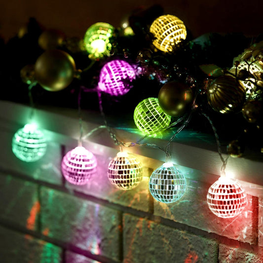 Zhanmai 30 LED Disco Ball String Lights Decor Lighted Mini Mirror Disco Balls Ornaments for 70s 80s Party Supplies Club(1.57 Inch Ball,Multicolored)
