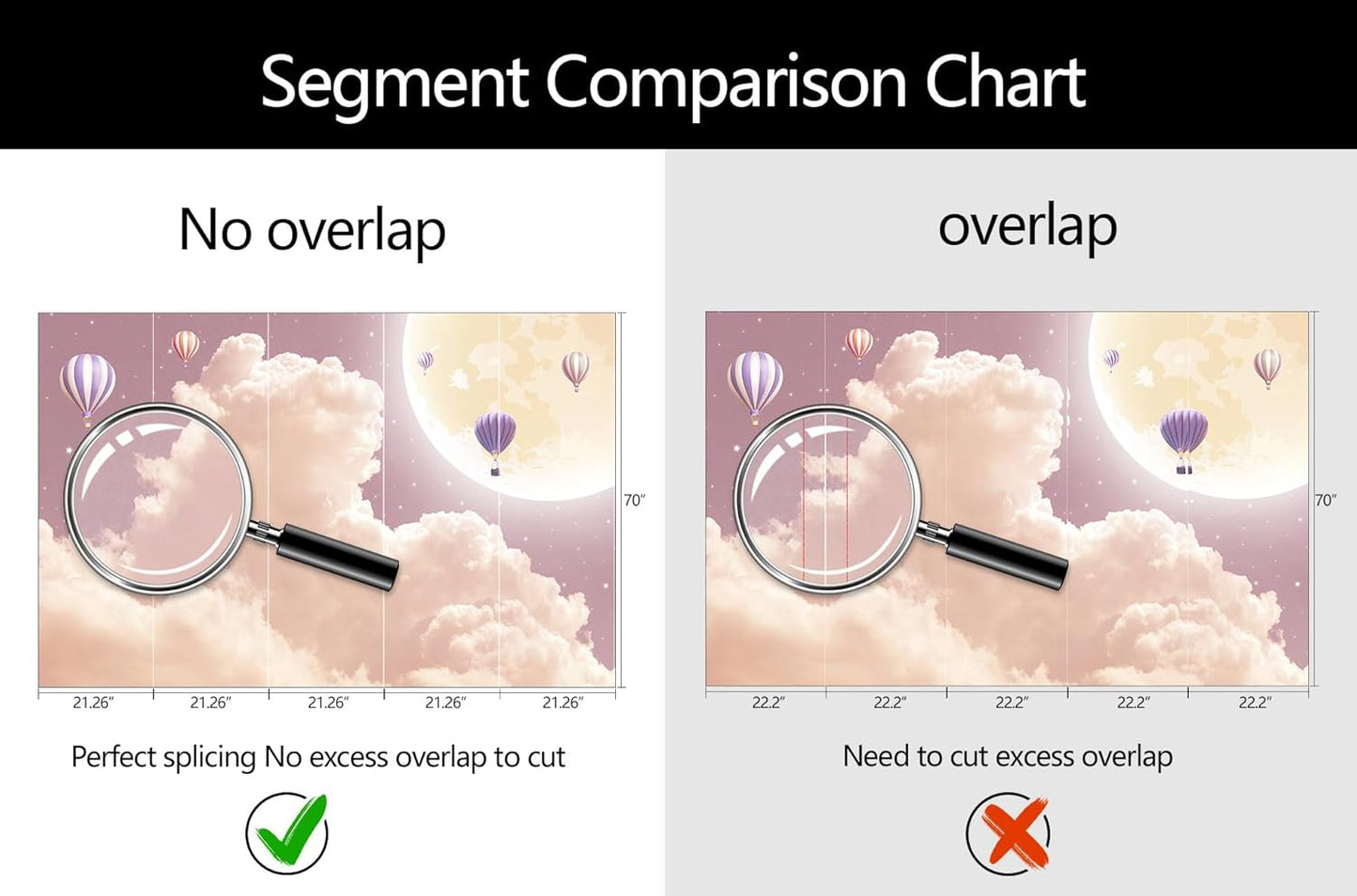 Pink and Purple Clouds Wallpaper Hand-Painted Hot Air Balloons Moon Wall Mural for Children's Room Girls Room (Not Peel and Stick)