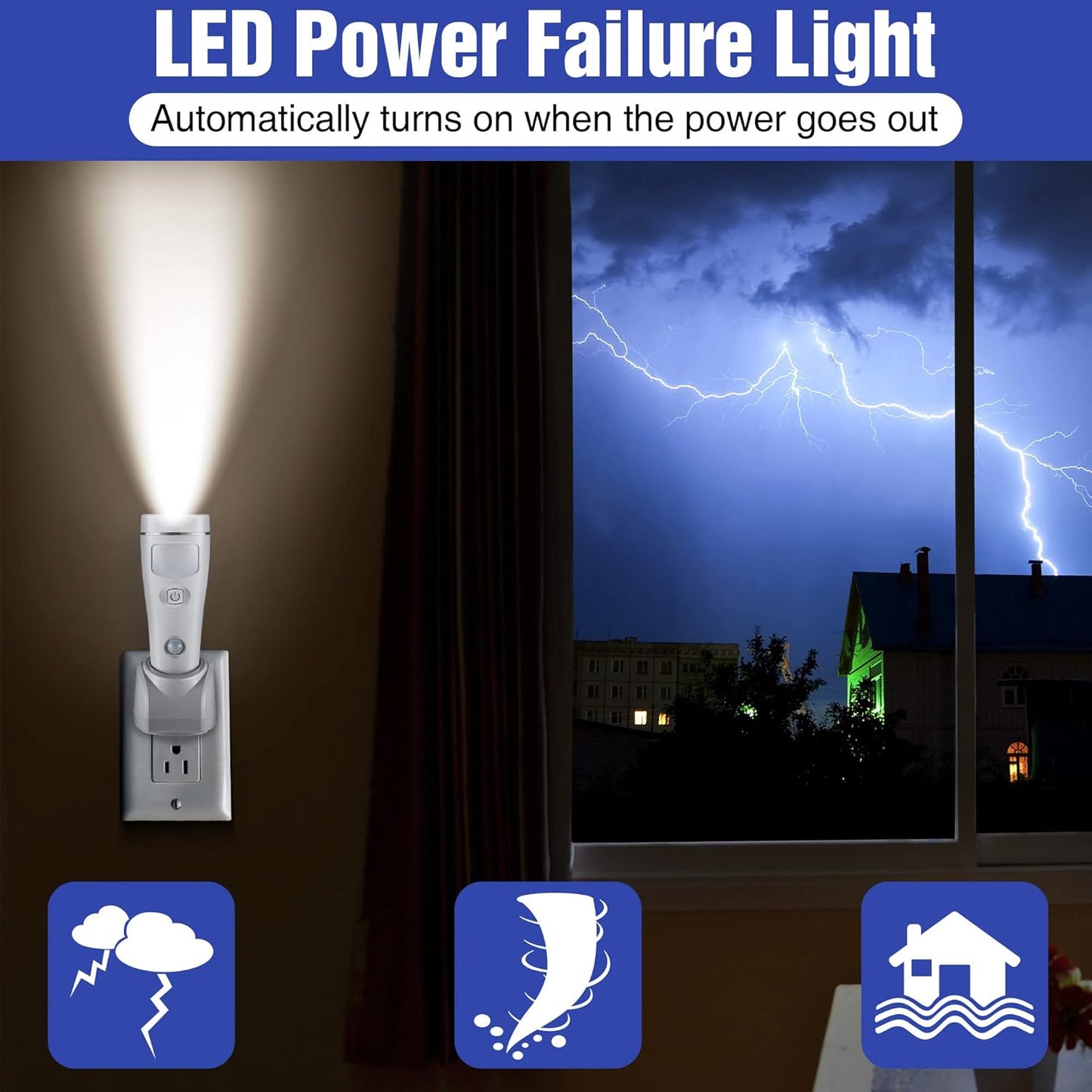 Enhon 4 in 1 LED Emergency Lights for Home Power Failure, 6 Pack Rechargeable Plug in Flashlight Motion Sensor Night Light, Automatic Turn On Power Outage Light for Home Hurricane Supplies(White)