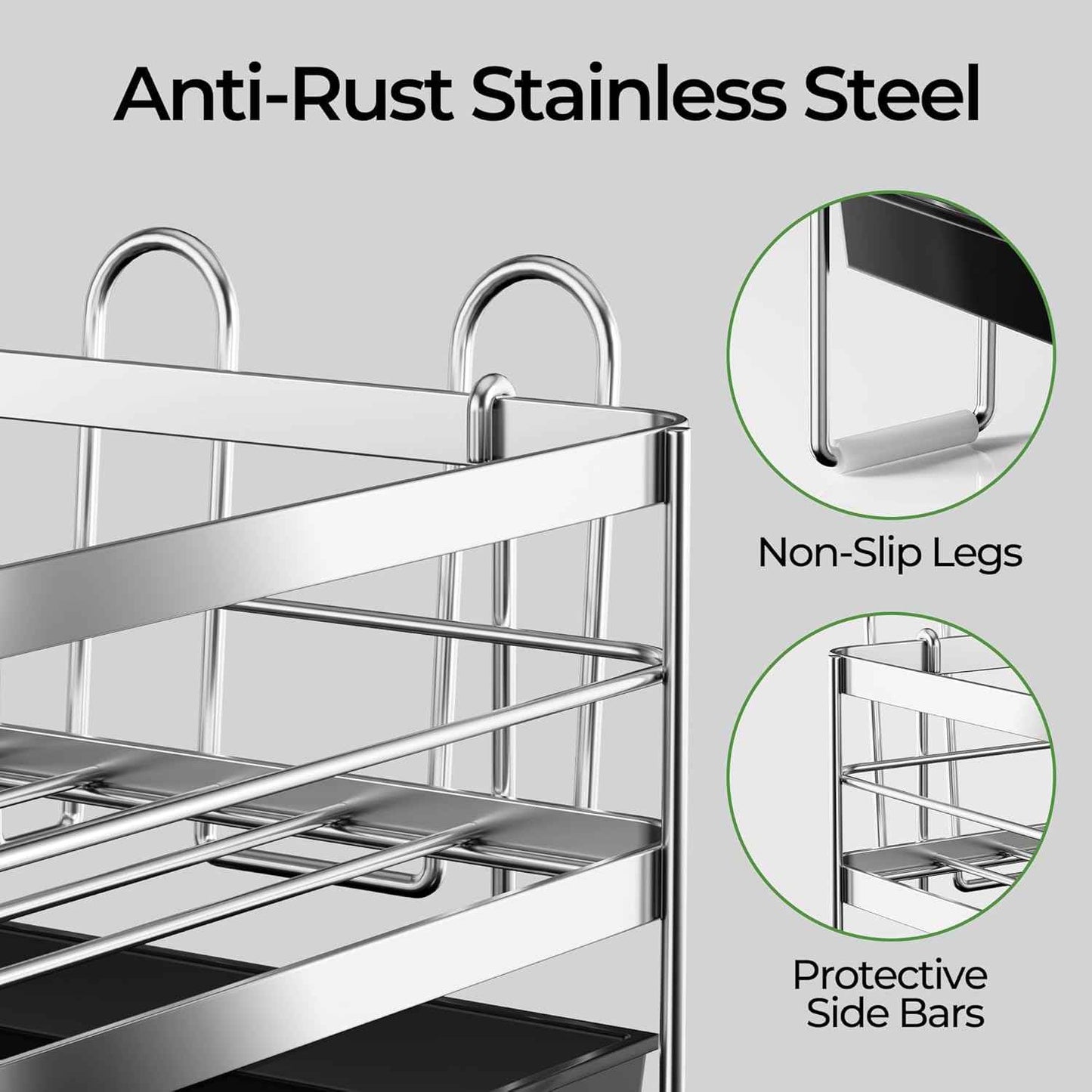 Large Dish Drying Rack, Expandable Dish Rack, Stainless Steel Anti-Rust Dish Racks for Kitchen Counter, Multifunctional Dish Drainer with Utensil Holder & Cup Holder, 13.4"-28.7" L x 11.8" W