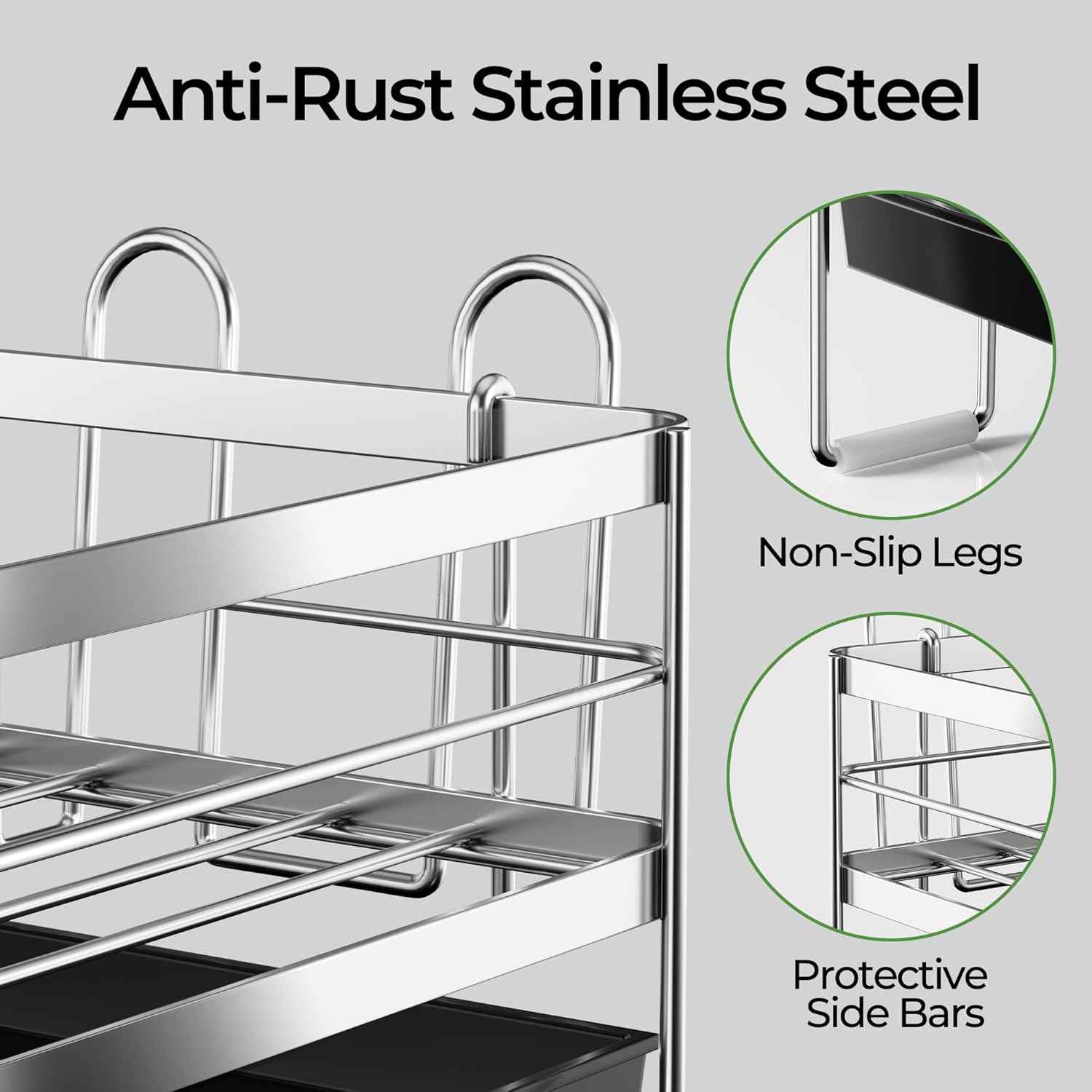 Large Dish Drying Rack, Expandable Dish Rack, Stainless Steel Anti-Rust Dish Racks for Kitchen Counter, Multifunctional Dish Drainer with Utensil Holder & Cup Holder, 13.4"-28.7" L x 11.8" W