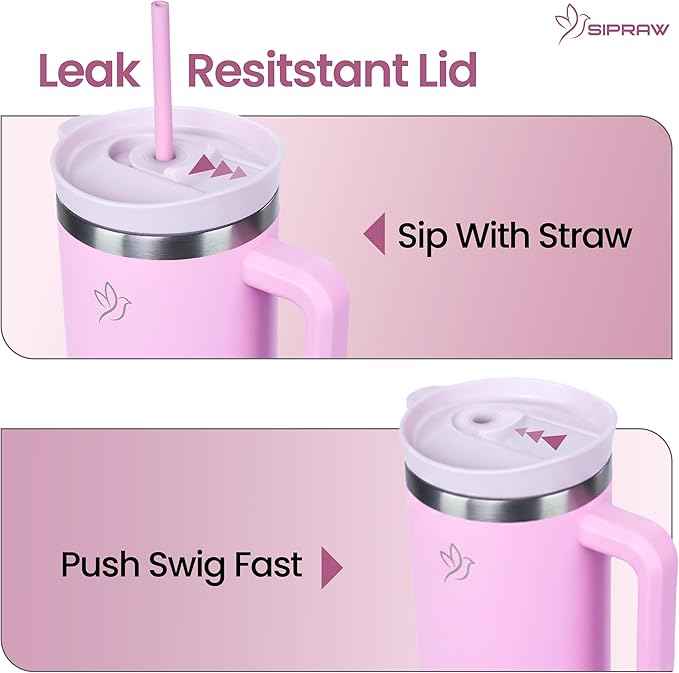 30oz Tumbler with Handle and Straw Insulated Stainless Steel Travel Mug Vacuum Double Wall Coffee Cup Leak Resistant Lid BPA-Free Cup Holder Friendly for Hot & Cold Drinks, Pink