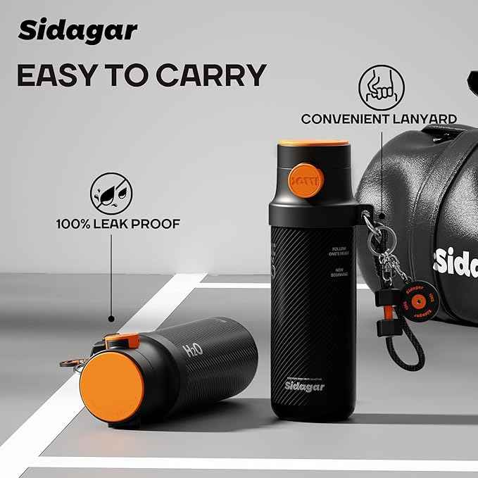 18 oz Insulated Water Bottle, Stainless Steel Travel Mug with Lid, Double Wall Vacuum Sports Water Bottle, BPA Free, Leak-Proof, Fits in Car Cup Holder, Great for Men Kid School, Black