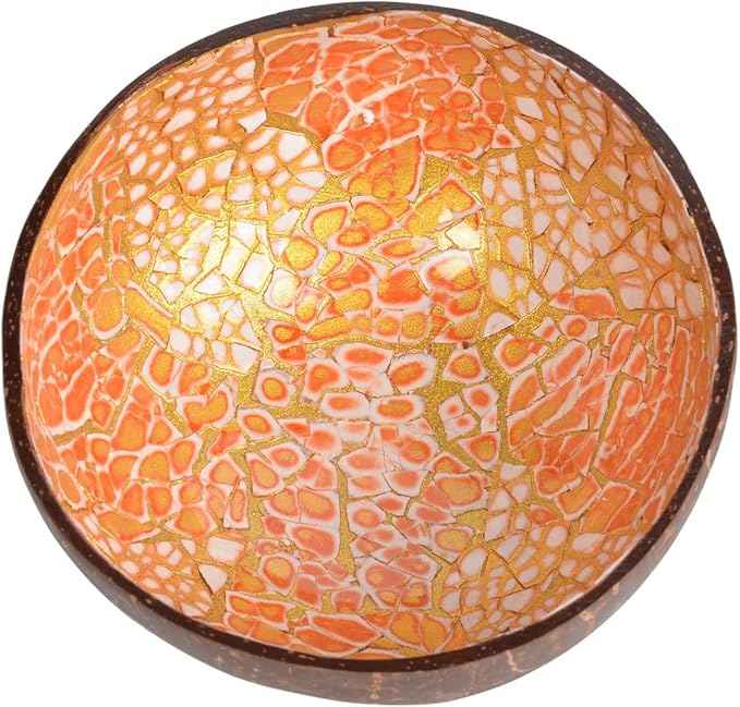 ChezMax Natural Coconut Bowl Mother of Pearl Inlaid Shell Bowls Key Bowl for Entryway Table Candy Container Nuts Holder Fruits & Dry Snack Storage Bowl Round Handcrafted Bowl for Decoration