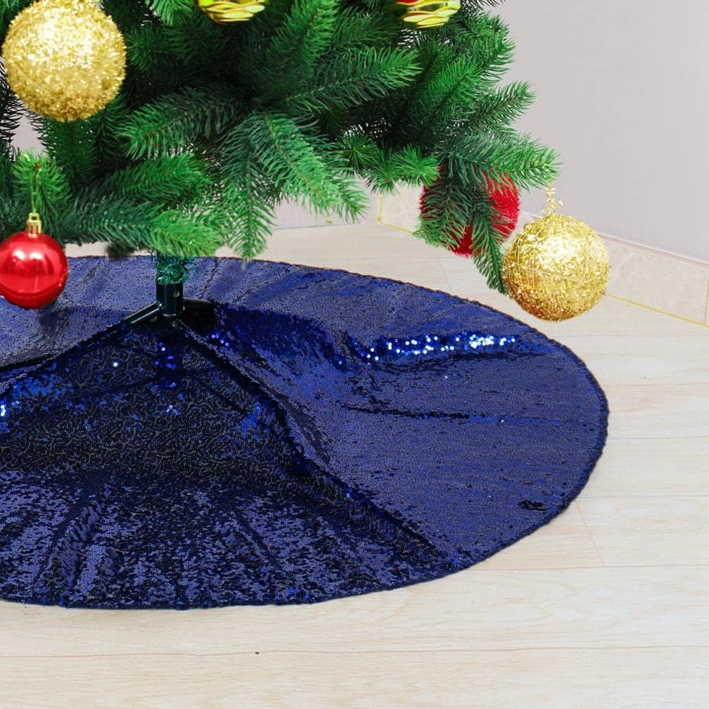 Partisout Sequin Glitter Tree Skirt Christmas Glitter Skirts Colorful Spakle Decor for Halloween (36,Navy Blue)