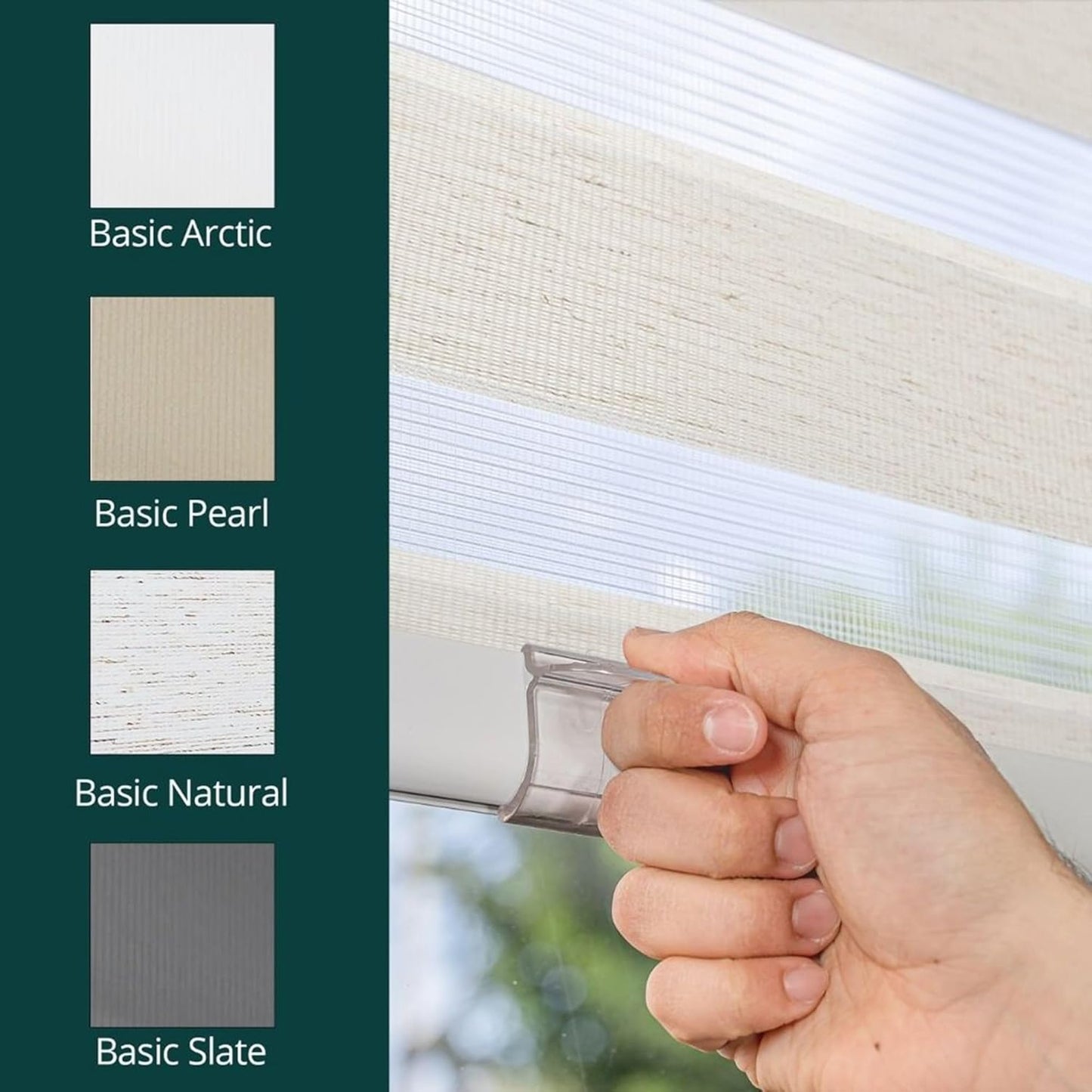 CHICOLOGY Zebra Blinds Cordless Window Shades, Dual Layer Light Filtering Roller Shades for Windows, Sheer Privacy Striped Fabric, Easy Install, 71" W x 72" H, Basic Natural