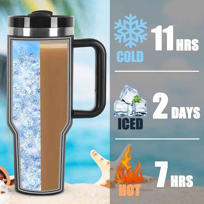 2 Pack 40 oz Tumbler with Handle and Straw Lid, Stainless Steel Double Wall Vacuum Insulated Travel Mug, Insulated Coffee Mug, with Silicone Spill Proof Stopper Set(Black)